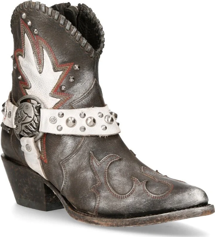 Grey Leather Pointed Cowboy Boots- WSTM004-S2
