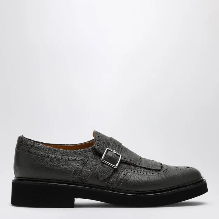 Grey leather shoes with buckle and fringes