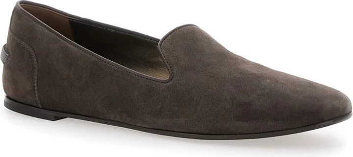 Grey Loafers With Monil Detail On The Rear In Suede Woman - Image 2