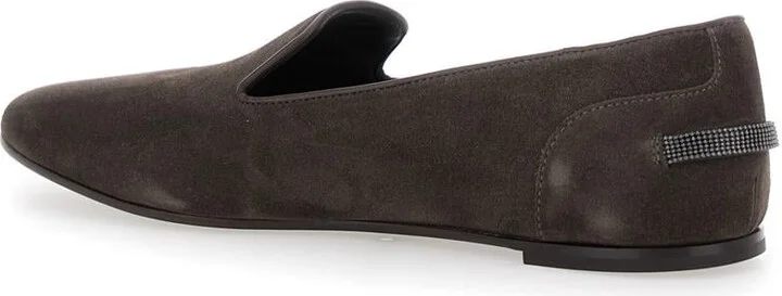 Grey Loafers With Monil Detail On The Rear In Suede Woman - Image 3