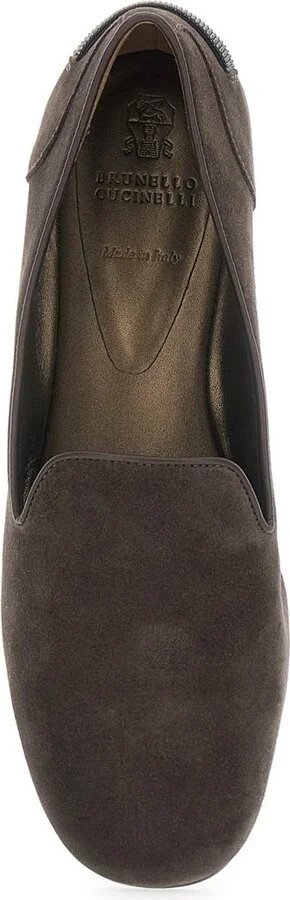 Grey Loafers With Monil Detail On The Rear In Suede Woman - Image 4