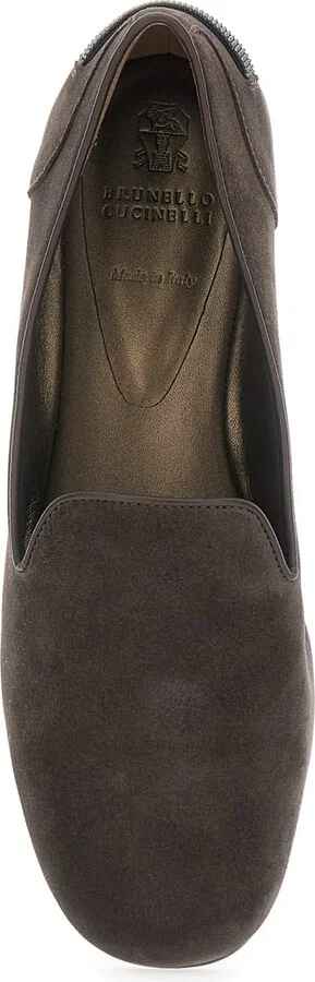 Grey Loafers With Monil Detail On The Rear In Suede Woman - Image 4