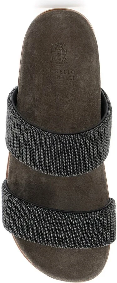 Grey Sandals With Monile Decoration And Round Open Toe In Suede And Cotton Woman - Image 4