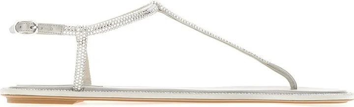 Grey Satin And Leather Diana Sandals