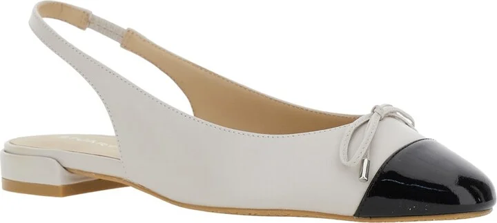 Grey Slingback Ballet Shoes With Cap Toe And Bow Detail In Leather Woman - Image 2