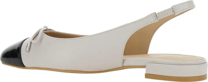 Grey Slingback Ballet Shoes With Cap Toe And Bow Detail In Leather Woman - Image 3