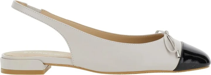 Grey Slingback Ballet Shoes With Cap Toe And Bow Detail In Leather Woman