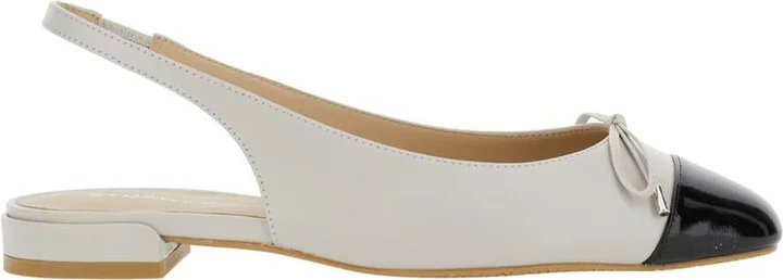 Grey Slingback Ballet Shoes With Cap Toe And Bow Detail In Leather Woman