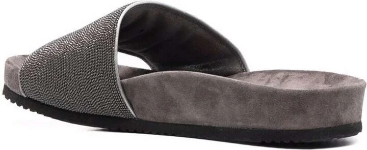 Grey Suede Slide Sandals With Monile Detail Brunello Cucinelli Woman - Image 3