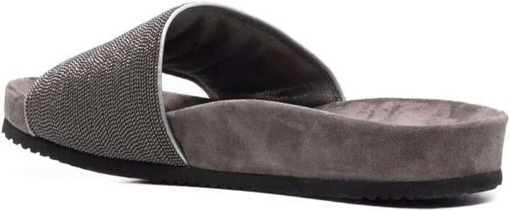 Grey Suede Slide Sandals With Monile Detail Brunello Cucinelli Woman - Image 3