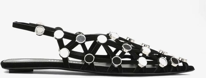 Grid Crystal Embellished Slingback Flats