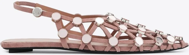 Grid Embellished Slingback Flats