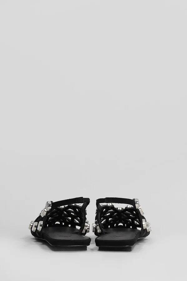Grid Flats In Black Leather - Image 4