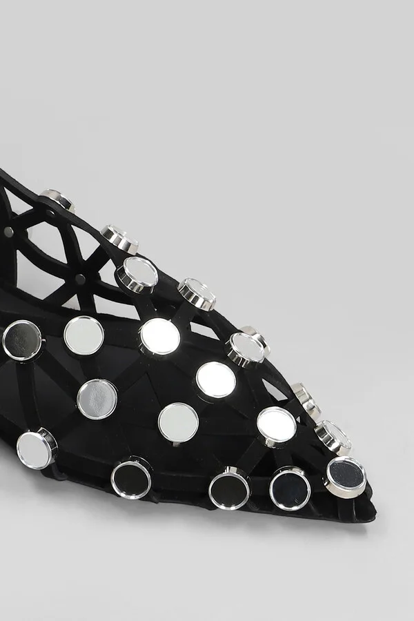 Grid Flats In Black Leather - Image 5