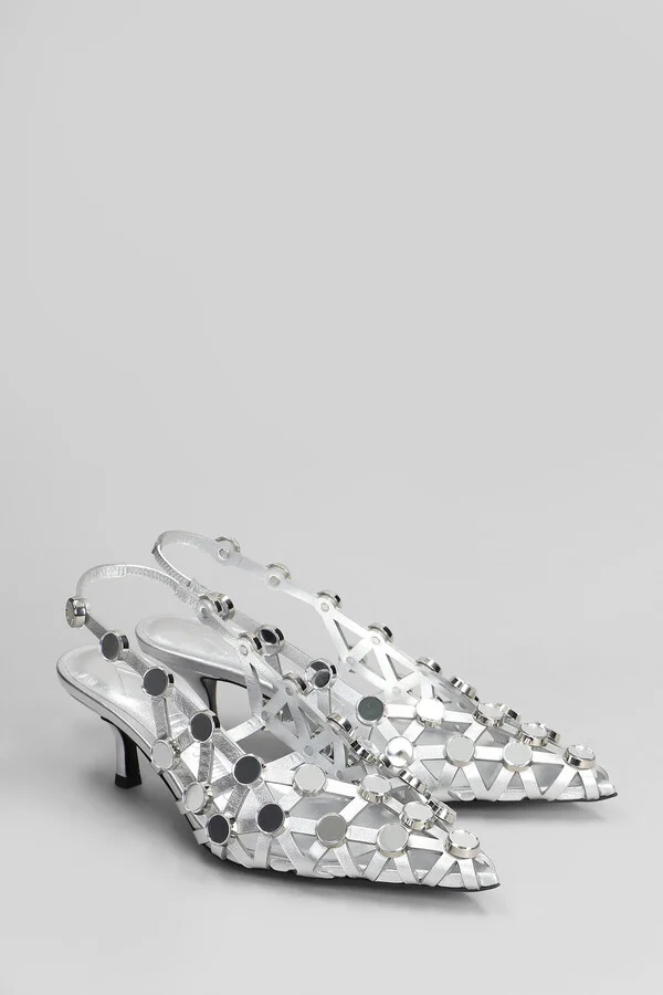 Grid Pumps In Silver Leather - Image 2