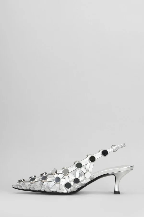 Grid Pumps In Silver Leather - Image 3