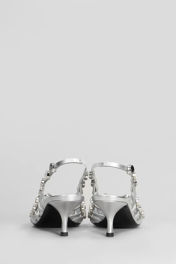 Grid Pumps In Silver Leather - Image 4