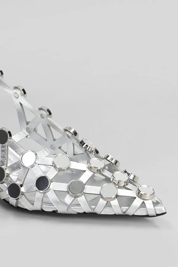 Grid Pumps In Silver Leather - Image 5