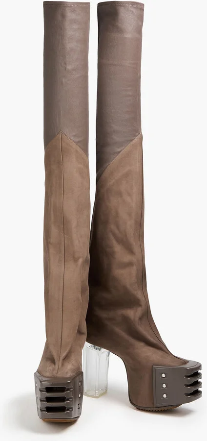 Grilled leather and suede platform over-the-knee boots - Image 2