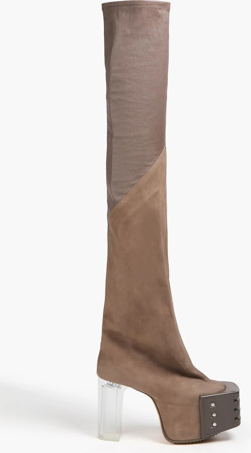 Grilled leather and suede platform over-the-knee boots