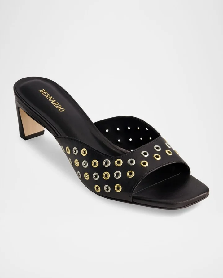 Grommet Leather Slide Mule Sandals - Image 2