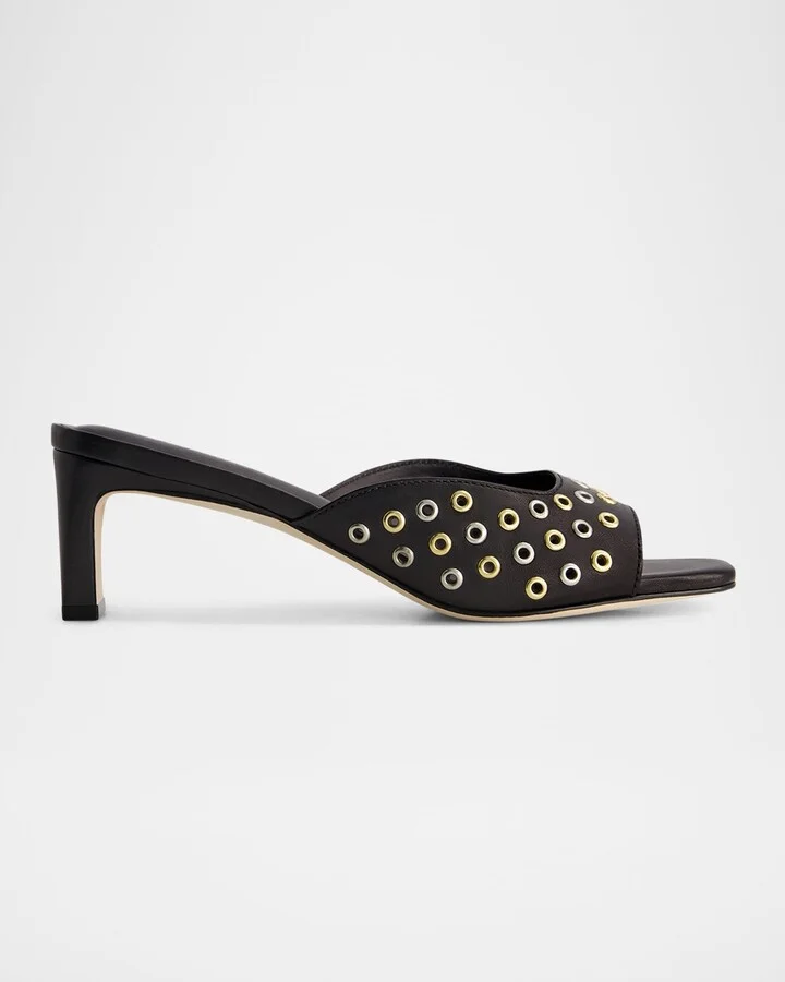 Grommet Leather Slide Mule Sandals