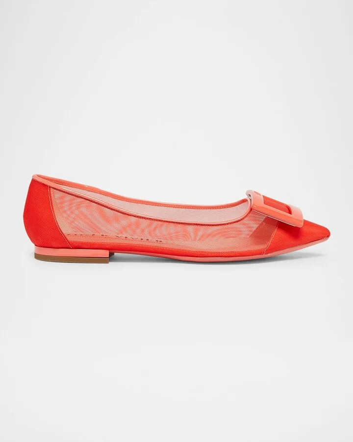 Grommettine Mesh Net Buckle Ballerina Flats