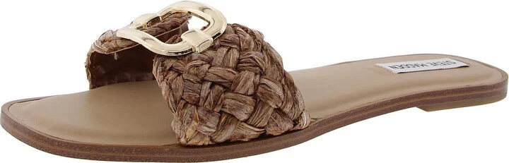 Guarenteed Womens Metallic Straw Slide Sandals