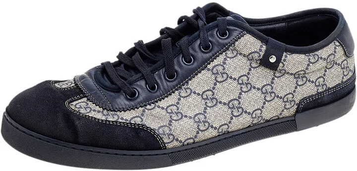 Gucci Beige/Black Coated Canvas And Leather Low Top Sneakers Size 44