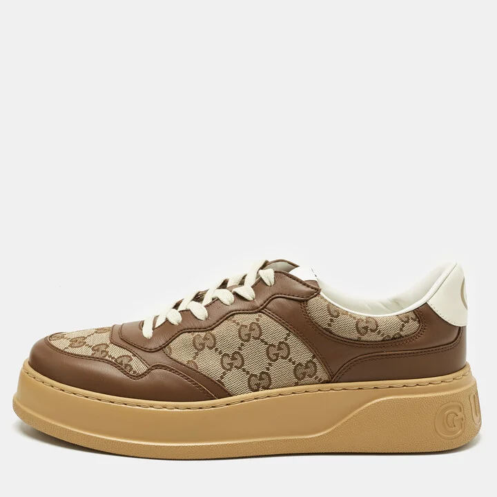 Gucci Beige/Brown GG Canvas and Leather Chunky B Sneakers Size 44.5