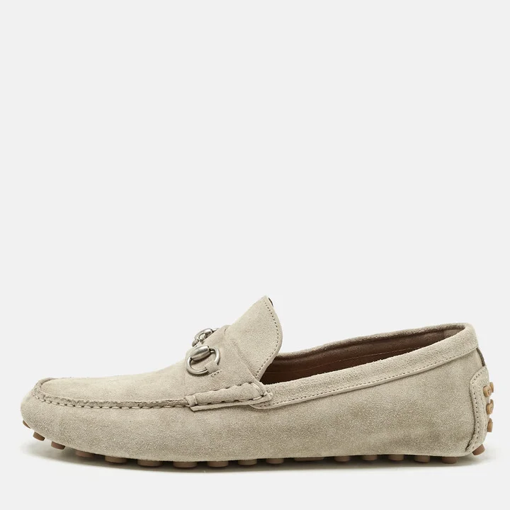 Gucci Beige Suede Horsebit Driver Loafers Size 45