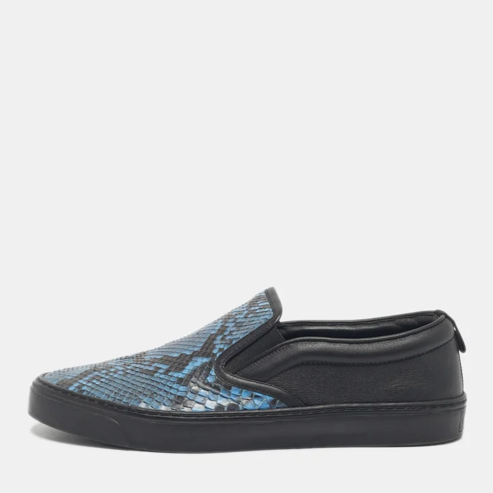 Gucci Black/Blue Python And Leather Slip On Sneakers Size 42.5