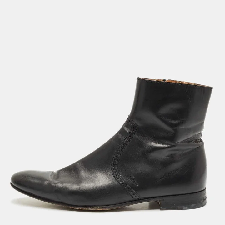 Gucci Black Brouge Leather Ankle Boots Size 43