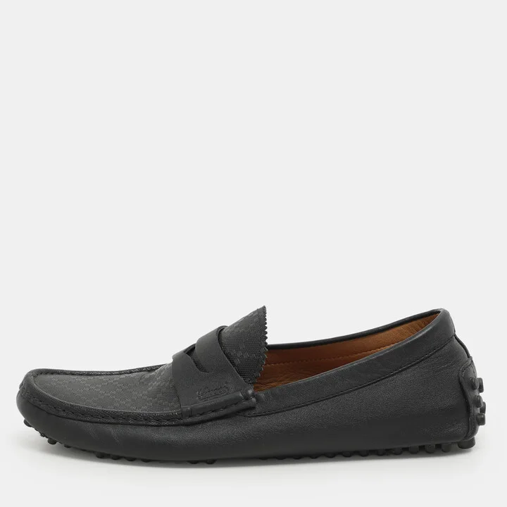 Gucci Black Diamante Leather Penny Loafers Size 41