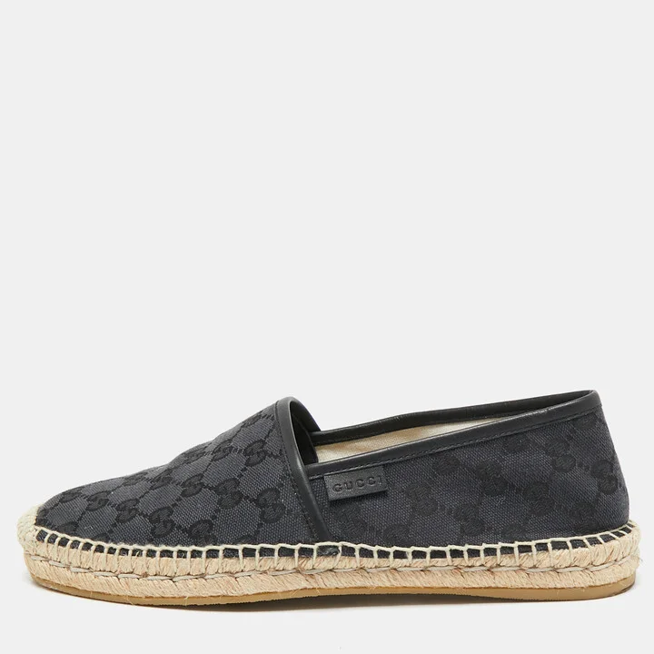 Gucci Black GG Canvas and Leather Espadrilles Flats Size 40.5
