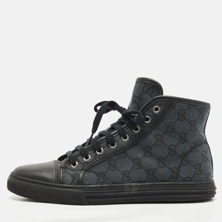 Gucci Black GG Canvas and Leather High Top Sneakers Size 40