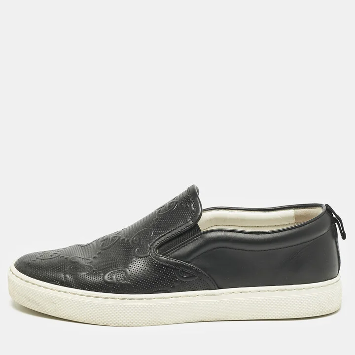 Gucci Black GG Embossed Leather Slip On Sneakers Size 42.5
