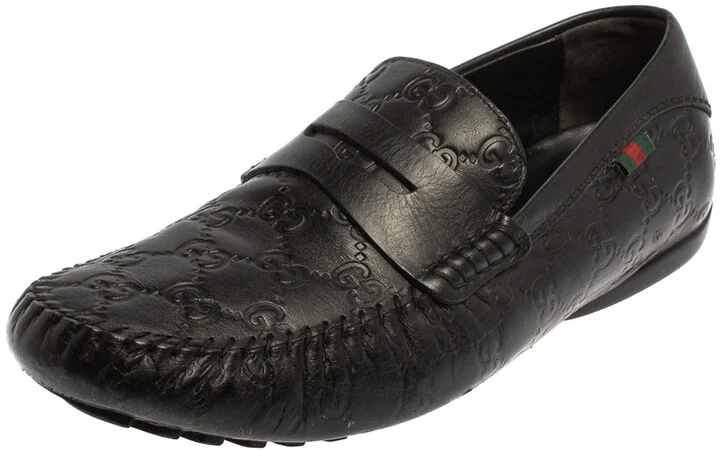 Gucci Black Guccissima Leather Loafers Size 41.5