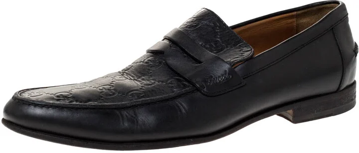 Gucci Black Guccissima Leather Penny Slip On Loafers 41