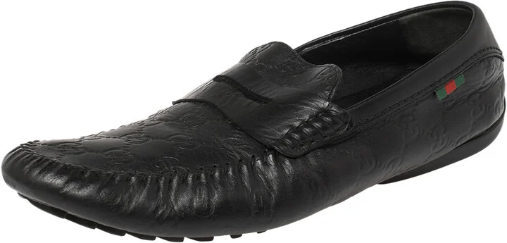 Gucci Black Guccissima Leather Penny Slip On Loafers Size 41.5