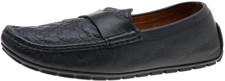 Gucci Black Guccissima Leather Penny Slip On Loafers Size 43.5
