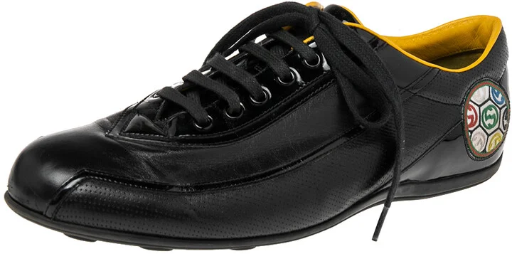 Gucci Black Leather And Patent Low Top Sneakers Size 42.5