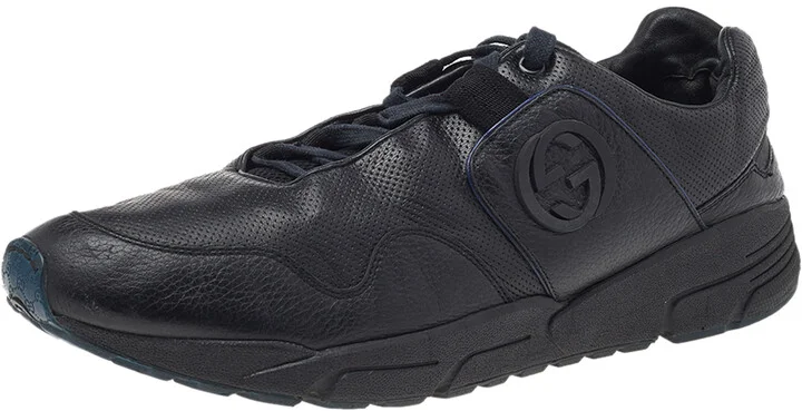 Gucci Black Leather GG Logo Low Top Sneakers Size 45.5