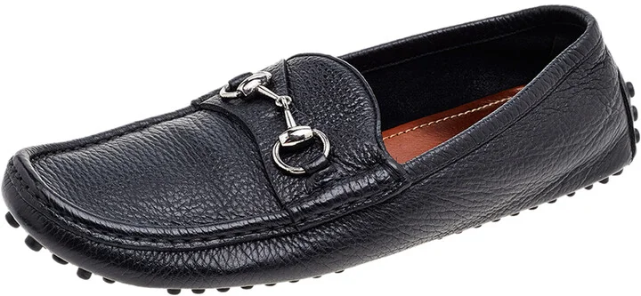 Gucci Black Leather Horsebit Slip On Loafers Size 41