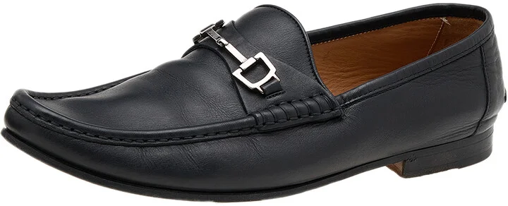 Gucci Black Leather Horsebit Slip On Loafers Size 42.5