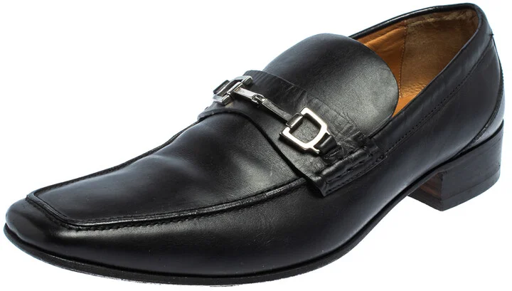 Gucci Black Leather Horsebit Slip On Loafers Size 43.5