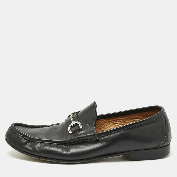 Gucci Black Leather Horsebit Slip On Loafers Size 43