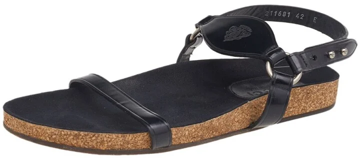Gucci Black Leather Hysteria Flat Sandals Size 42