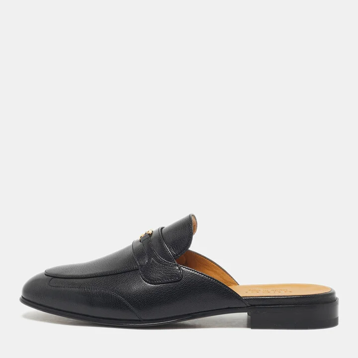 Gucci Black Leather Interlocking G Flat Mules Size 41.5