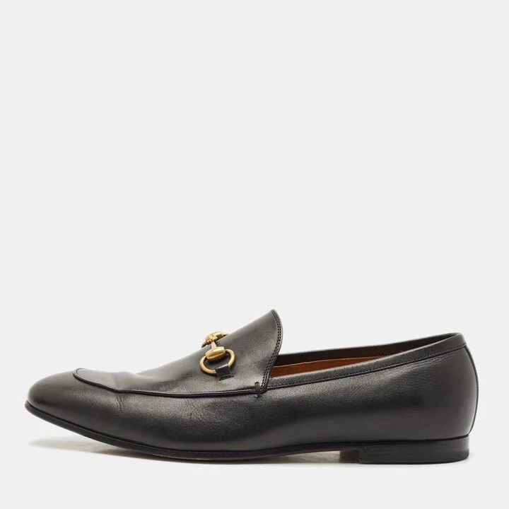 Gucci Black Leather Jordaan Loafers Size 43